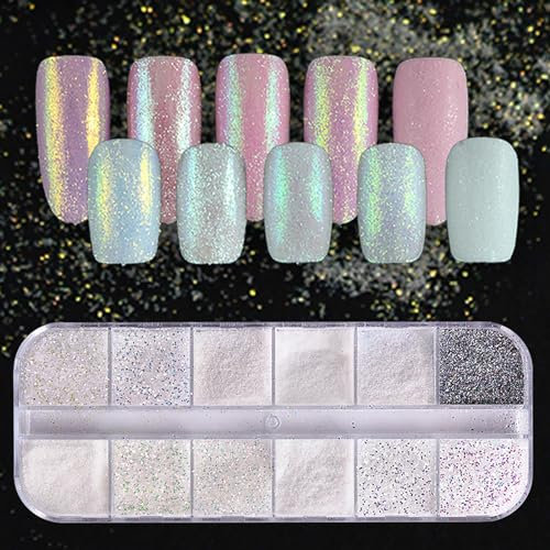 GZSYY Nagel Glitzer Schimmernder Zucker 12 Farben Zucker Glitzerpuder Weiß Nail Pulver Schwarz Nail Art Glitter Pulver