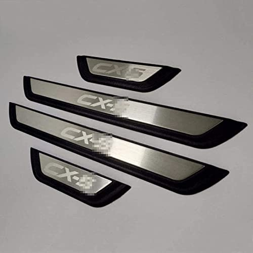 JYMLOV 4pcs Car Door Sill Protector Strips Stainless steel Threshold Protective Film Kick Plate Cover Sticker for Mazda CX 5 CX5 2017-2020 Car Accessories,Silver