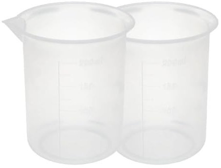 Recogwood 2 misurini in plastica da 200 ml, bicchieri graduati trasparenti da laboratorio, caraffe graduate resistenti al calore, misurini per liquidi, bicchieri di plastica per miscelare i laboratori