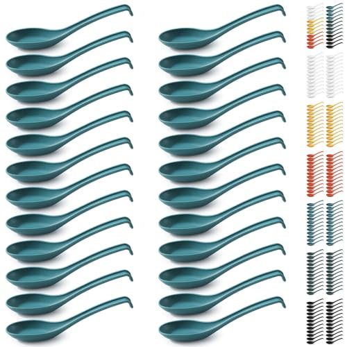 Kyraton Cucharas para Sopa 24 Piezas, Cuchara de Mesa de Plástico Reutilizable, Cuchara para Cena Asiática Resistente y Duradera Hecha de PP de Grado Alimenticio, Libre de BPA, Fácil de Limpiar