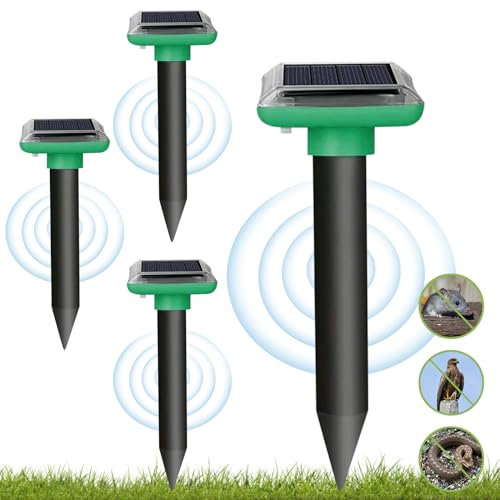 Ahuyentador de Ratones Topos Palomas, IP65 Impermeable Repelente de Trampas para Ratas Ultrasónico Solar, Anti Ratas, jabalies y Serpientes para Jardin y Cámping (4 Piezas)