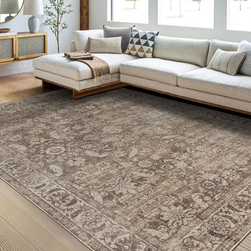 TALETA Teppich Wohnzimmer, waschbar, weicher Kurzflor Teppich für Wohnzimmer, Schlafzimmer - braun, Groß: 240 x 340 cm