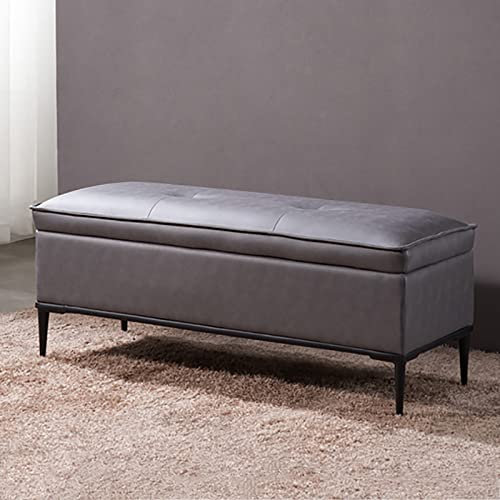 IisrAr Moderne Ottomane-Bank mit Stauraum aus PU-Leder, Bettbank aus Kunstleder mit Stauraum, gepolsterte Fußstütze, Hocker, Couchtisch für Wohnzimmer, Schlafzimmer, Grau, 90 x 45 x 45 cm (35 x 18
