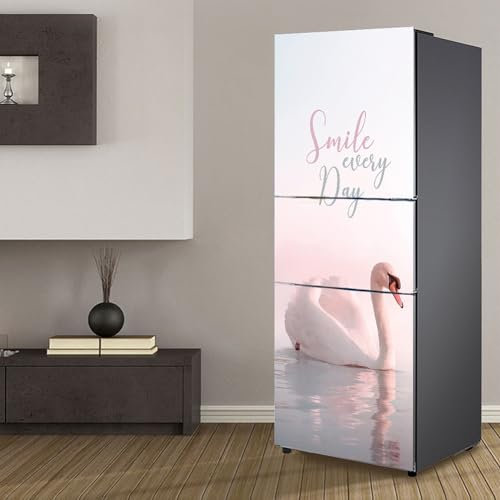 Fridge Wraps Kitchen Fridge Stickers Cover Full Doors, Fridge Sticker Full Covering Door Fridge Covers Skins Wall Stickers for Kitchen Decal, White Swan