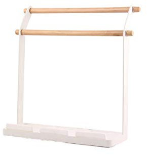 Towel Rack Double Layer Freestanding Towel Holder Kitchen Duster Cloth Storage Rack Organzier (White)