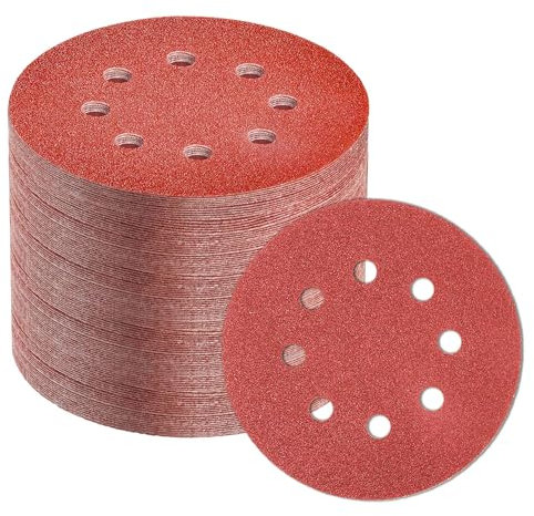 Xcdhemde® 80 Stück Schleifpapier 125mm Klett, Schleifscheiben Profi 8 Löcher Rund, Schleifblätter für Exzenterschleifer, je 20 x Körnung 60/80/100/120, zum Schleifen Polieren Entzundern