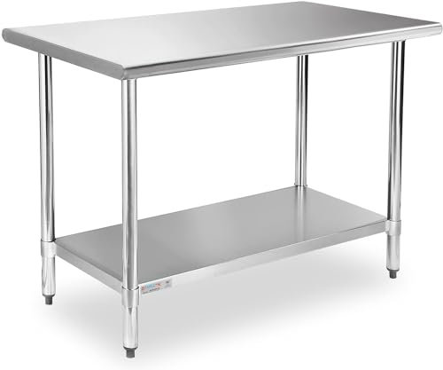 STABLEINK NSF Edelstahltisch, 61 x 122 cm, Metallvorbereitungs- und Arbeitstisch mit Rückwand, verstellbarer Unterablage und Tischfuß, für gewerbliche Küche, Restaurant (ohne Lenkrollen)