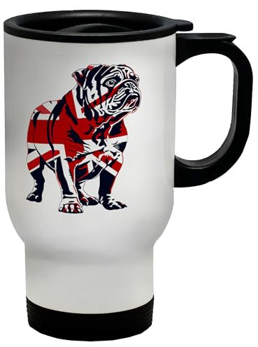 Shopagift British Bulldog Travel Mug Union Jack Pet Britian Dog Lover Stainless Steel 14oz Cup