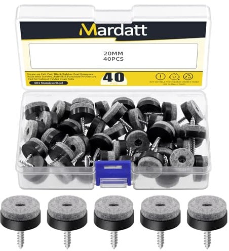 Mardatt 40Pcs Screw on Felt Chair Pads, Non Slip Felt Furniture Pads with Screw Felt Pads for Furniture Floor Chair Leg Protectors Furniture Sliders for Hardwood Tile Floors - 20mm/ 0.78
