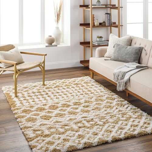 Livabliss Dubai Shaggy Rug - Modern Berber Rugs Living Room, Large 130x170 cm, Soft Shaggy Rugs for Bedroom - Neutral Boho Fluffy Rug, Easy Care Plush Thick Pile - Camel and Ivory