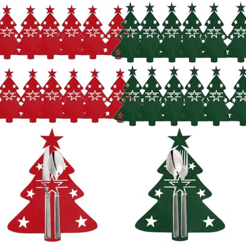 24 Piezas Navidad Titulares de Cubiertos,Bolsa para Cubiertos de Fieltro para Cuchillo,Cubiertos para Decorar Mesa de Navidad,Tenedor Bolsa Navidad,para Cubiertos de Navidad para Decorar Mesa