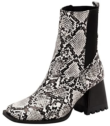 Generico Stivaletti Platform Donna La Piramide Misteriosa Stivali da donna elasticizzati con tacco e punta quadrata in pelle alla Dottor Stivaletto Stivaletti Donna 42 Pianta Larga (Grey, 38)