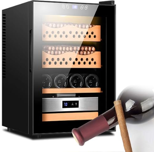 YANGYMM 50L Electric Cigar Humidor Cabinet, Intelligent Electronic Cigar Humidor Cabinet, Can Hold 200-300 Cigars, Wine And Cigar Humidor Fridge,Smart Touch Panel, for Men,A