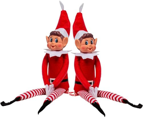 2 Pezzi Elfie Pupazzo a forma di elfo birichino, Con corpo morbido e viso in vinile, 15 Pollici, Elves Behavin Badly 39 cm rosso gamba lunga con cappello, Peluche