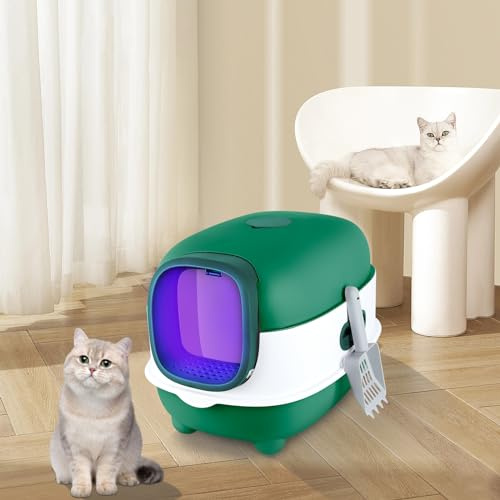 Grande Maison de Toilette Chat Pliable,Bac de Tiroir et Pelle à Litière,Portable,Bac à Litière Fermé Compartiment Inférieur Amovible pour Un Nettoyage Facile40*39 * 56 cm-Vert