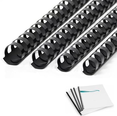 Comioke Peigne de Reliure en Plastique, 12/14/16/18mm Pince Reliure, Capacité de Reliure, Spirale en PVC, 80-140 Feuilles, Noir, A4, 21 Trous, Paquet de 80