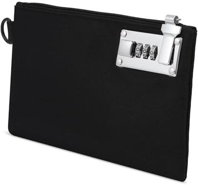Brifit Lockable Money Bag, Portable Waterproof Documents Bag with 3 Digit Code, 8.3×5.3in Locking Deposit Bags, for Cash, Jewelry, Passports, Travel Money Pouch (Black)