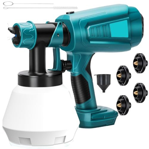 Akku Farbsprühsystem, Schnurloses Farbspritzgeräte, Ersatz für Makita 18V Akkus BL1840 BL1850b, Elektro Lackierpistole mit 1000ML Behälter für Zäune, Farbpistole für Wandfarbe (ohne Batterie)