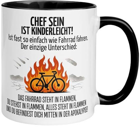 Chef Tasse | Chef sein ist kinderleicht - Ist wie Fahrrad fahren | Lustige Tasse mit Spruch Büro Arbeit | Geschenkidee Teamleiter Geschäftsführer Projektleiter Abteilungsleiter