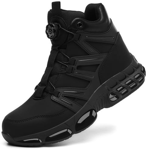 KOIFISH Stivali antinfortunistici da uomo e donna, impermeabili, scarpe antinfortunistiche, stivali alti da lavoro, con cuscinetto d'aria, scarpe da lavoro leggere, punta in acciaio, 36-46