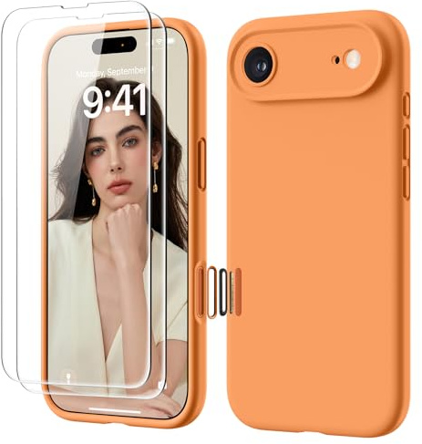 GOODVISH for iPhone 17 Air Case Silicone with Screen Protectors X2, Orange | Full Body&Camera Protection, Premium Liquid Silicone, Shockproof Phone Case, Soft Touch&Anti-Scratch Microfiber Lining Cover