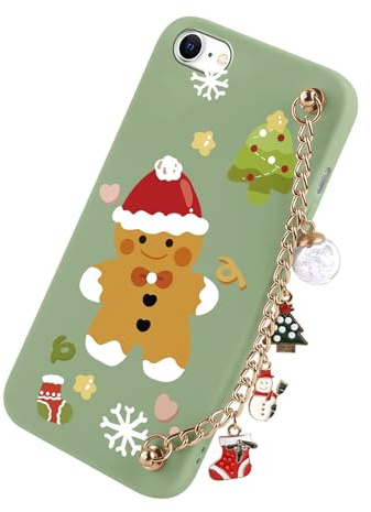 Yoedge Weihnachten Handyband Handyhülle für iPhone 8/7/SE 2020/SE 2022 Hülle mit Band, Weihnachts Motiv Winter Schutzhülle mit Muster Lebkuchenmann, Weich Silikon TPU Stoßfest Christmas Xmas Case,Grün