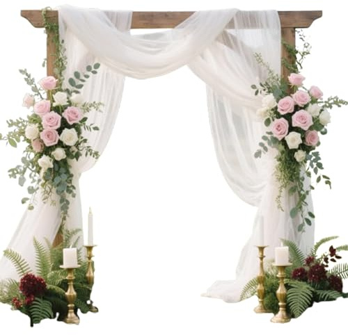 Omnikryp 2 Stück Querbehang Freihanddeko, Hochzeit Vorhang Hochzeitsbogen, 76 x 600 cm, Hochzeitsbogen Vorhang, für Wohnzimmer Hochzeitsfeier Zeremonie Bühnendekoration