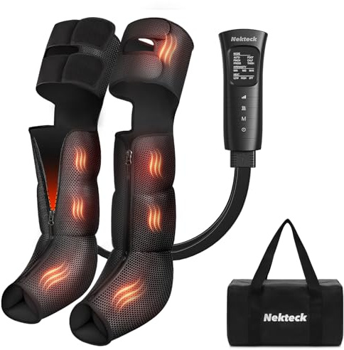 Nekteck Beinmassagegerät mit Wärmefunktion für Durchblutung und Schmerzlinderung, Luftkompressions-Massagegerät für die Beine mit 2 Wärmeeinstellungen, 6 Modi und 6 Intensitätsstufen leg massager