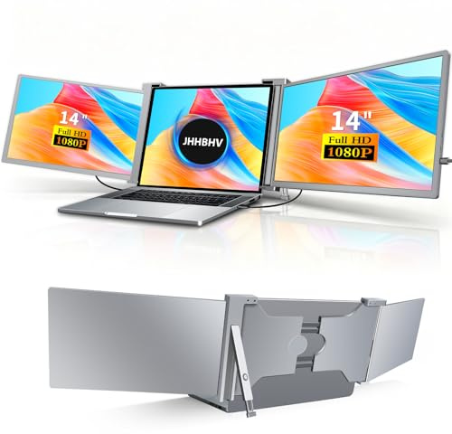 JHHBHV Laptop Bildschirm Erweiterung Triple Portable: 14 Laptop Screen Extender | 1080P FHD IPS Monitor |180° Rotating Screens mit Laptop Bag mit MacOS, Windows, Android, USB-C/HDMI Plug & Play