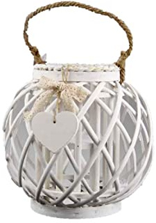 Giardicasa Lanterna Porta Candele Bianca Intreccio Bambu Base Tonda 26 CM