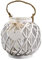 Giardicasa Lanterna Porta Candele Bianca Intreccio Bambu Base Tonda 26 CM