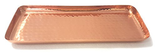 Alchemade Bandeja de cobre 100% puro con bordes elevados, bandeja rectangular de metal para servir, bandeja para fiestas, eventos o uso diario en la cocina o como decoración del hogar