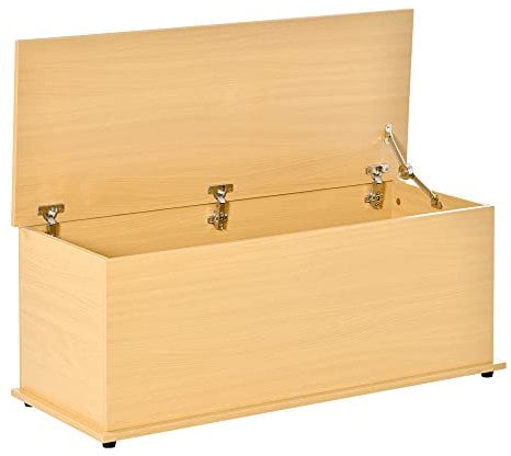 HOMCOM 113L Storage Chest, Storage Box with Flip-Top Lid and 2 Safety Hinges, Storage Trunk for Living Room, Entryway, 100 x 40 x 40 cm, Burlywood