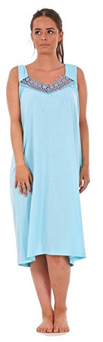 Bay eCom UK Ladies' Nightgown - 100% Cotton, V-Neck, Sleeveless, Long, M to XXXL, Aqua, Black, Blue, Pink, Peach, Lavender & White