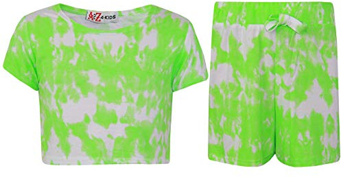 A2Z 4 Kids Kids Girls Tops Tees & Half Pant Summer Outfit Sets - Crop & Shorts 525 Tie Dye N Green._9-10