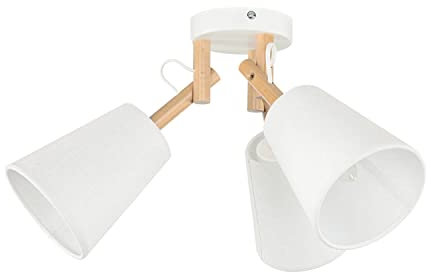 Licht-Erlebnisse Deckenstrahler Holz Stoff Natur Weiß Esszimmer Flur B:42 cm E27 3-flmg Skandinavisch Modern flexible Deckenleuchte Schlafzimmer VAIO