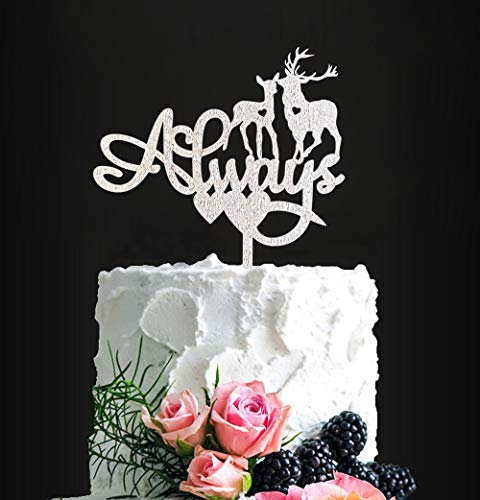 TzTwodcaz Silver Glitter Always Wedding Cake Topper, After All This Time, Elk, Harry Potter, 1 Count, 1 Piece, Wedding/Engagement/Anniversary/Bridal Shower Party Decorations, Cake Topper with Elk