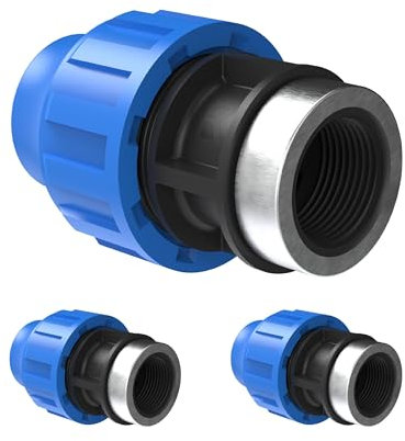 Kirchhoff Fitting Übergangsstück mit Innengewinde | Kunststoff | 25 mm x 1 | für HDPE Rohr | 3 Stück im Set | Verschiedene Größen | DVGW geprüft | Trinkwasserqualität | Made in EU, Schwarz