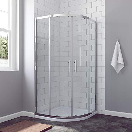 Aqua Batos Duschkabine Viertelkreis Schiebetür Duschschiebetür Duschwand Glas Runddusche Halbrund Dusche 90x90 cm Höhe 185 cm Radius 55 cm Eloxierte Aluminiumprofile Matt Silber