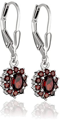 NKlaus Paar 8mm Blumen Granat Brisur Ohrhänger 925 Sterling Silber Ohrstecker Ohrringe 3758