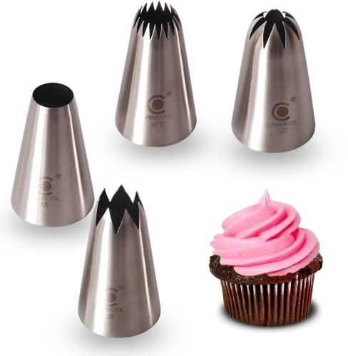 Cangool 4 punte professionali extra grandi (XL) (8A, 356, 1C e 9FT) per decorare torte, cupcake, churro, torte e biscotti. Ugelli compatibili con sac à poche