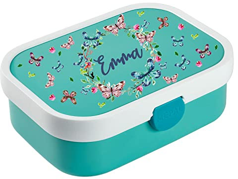 Ferocity Personalisierte Brotdose mit Namen Große und praktische Brotdose für Kinder Wunderschöne Lunchbox für Mädchen und Jungen mit verschiedenen Motiven Schmeterlinge Butterflies [087]