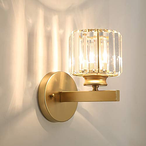 Moderne Kristallleuchten Kristallwandleuchte Dekorative Nachttischlampe Wandbeleuchtung k9 Kristalllicht Wandleuchte Home Lighting Glaslampenschirm für Wohnzimmer Korridor Lampe E27 (Golden)