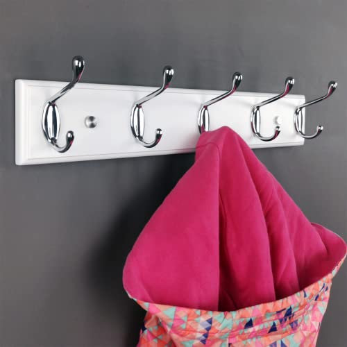 lomejii Porte-manteau Mural Bois Blanc 5 Argenté Crochets 44 cm, Moderne Crochet pour Accrocher Vêtements,Chapeaux,Serviette, pour Entrée Couloir Chambre à Coucher Salle de
