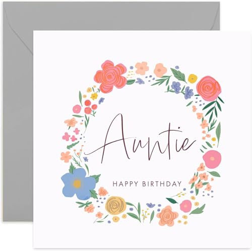 Old English Co. Geburtstagskarte für Tante – süße Karte mit Blumenkranz für Ihre Tante, Blumen-Happy Birthday von Nichte und Neffe, innen unbeschriftet und Umschlag im Lieferumfang enthalten