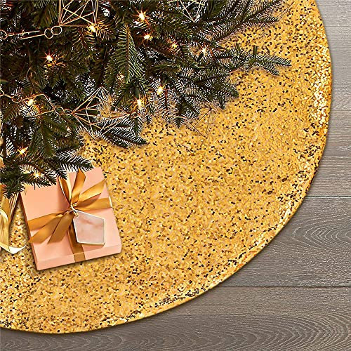 Odot Weihnachtsbaum Decke Rund, Kreative Weihnachtsbaum RockTannenbaumdecke, Gold, 48 Zoll