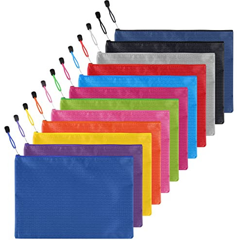 Bekecidi 12 buste portadocumenti formato A4, impermeabili, con cerniera, portadocumenti, con cerniera, colorate, per ufficio, scuola, casa, viaggi