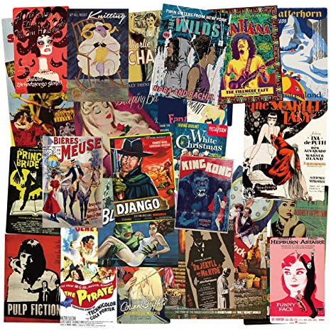 100Pcs Retro Classic Movie Stickers for Water Bottles Tumbler Luggage Skateboard Bumper Scrapbook Mug, Sticker Gift for Kids Teens Adults