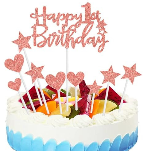 Happy Birthday Cake Topper, Happy Birthday Cupcake Topper for Women Girls Birthday Party Supplies(1st, 4 x 6 inch, Rose Gold)