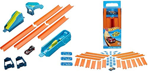 Hot Wheels Track Builder Pack Assorted Long Jump Stunt Pack Connecting Sets Ages 4 and Older, GLC89 & Fisher-Price BHT77 Mattel Track Builder Pack with Vehicle - Amazon Exclusive